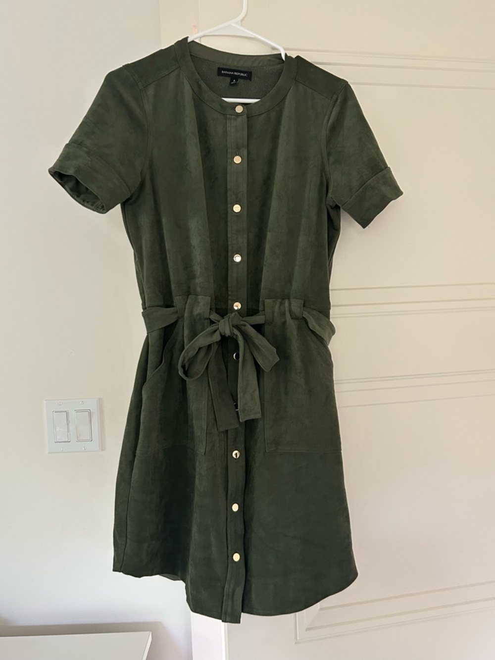 Banana Republic Olive Green Faux Suede Short-Sleeve Shirt Dress